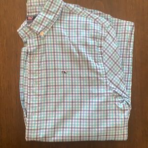 Vineyard Vines blue and green button down shirt
